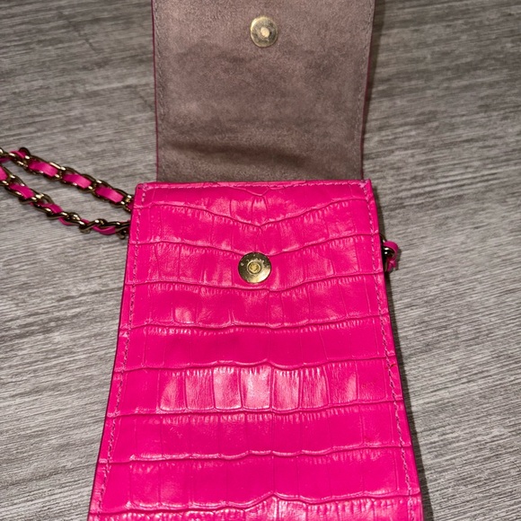 SCHUTZ Fuchsia Croc-Embossed Crossbody Bag with Bee Detail - Picture 3 of 4